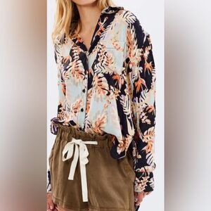 Free People NWT Under the Palms Floral Print Button-Up Blouse - S